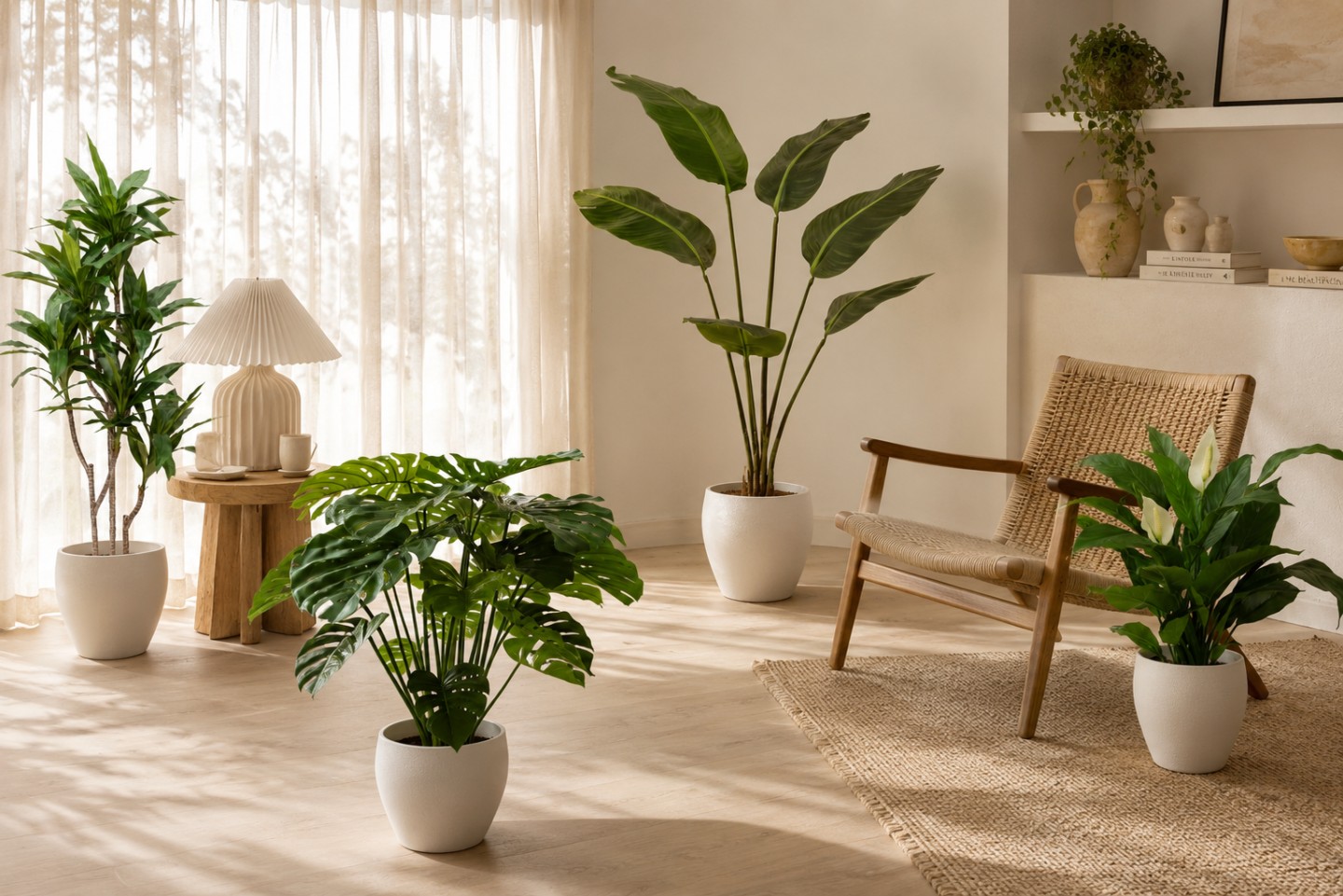 Potted plants in a living room environment