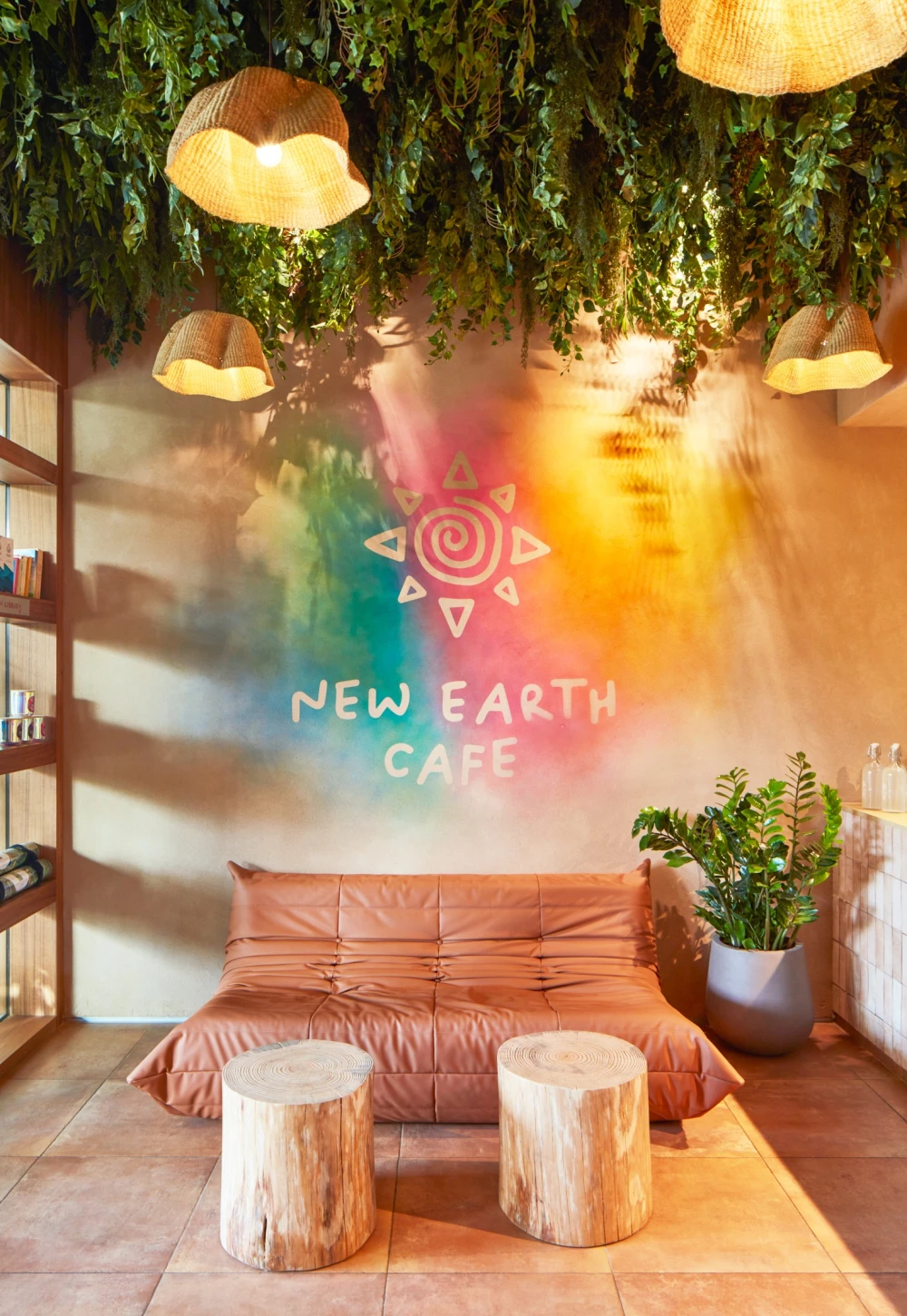 faux plants in cafe installation