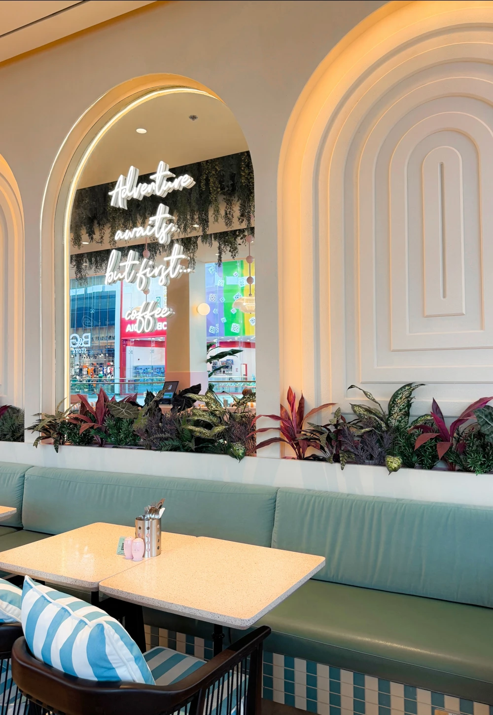 cafe seating using artificial planting